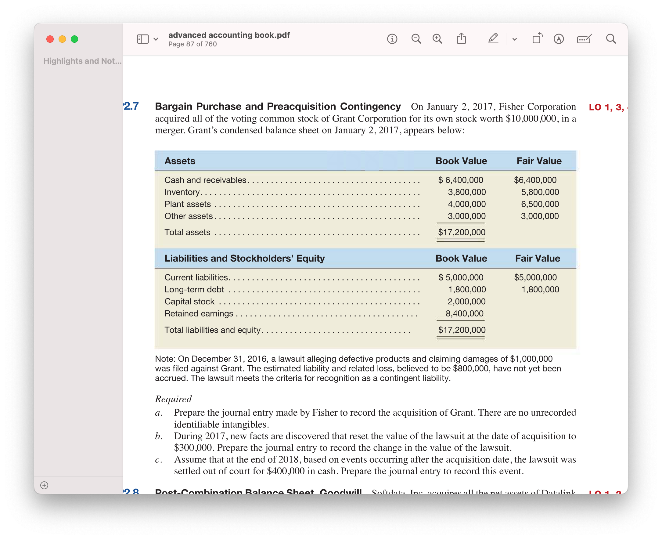 Solved Bargain Purchase and Preacquisition Contingency On