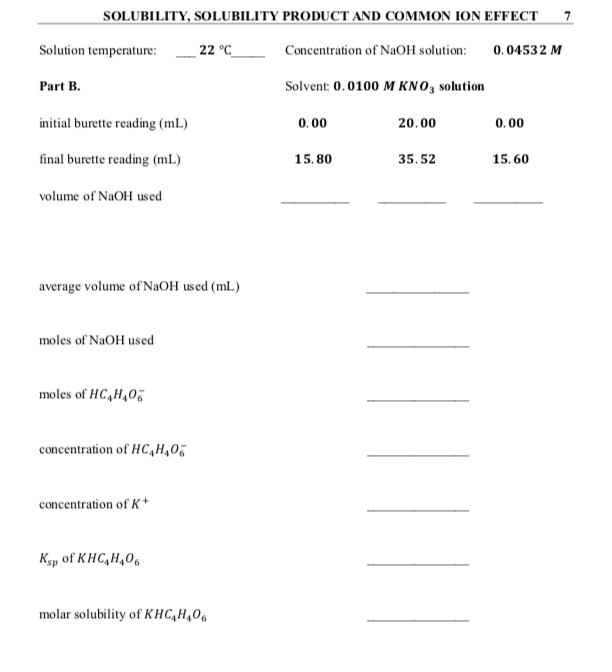 Solved SOLUBILITY, SOLUBILITY PRODUCT AND COMMON ION EFFECT