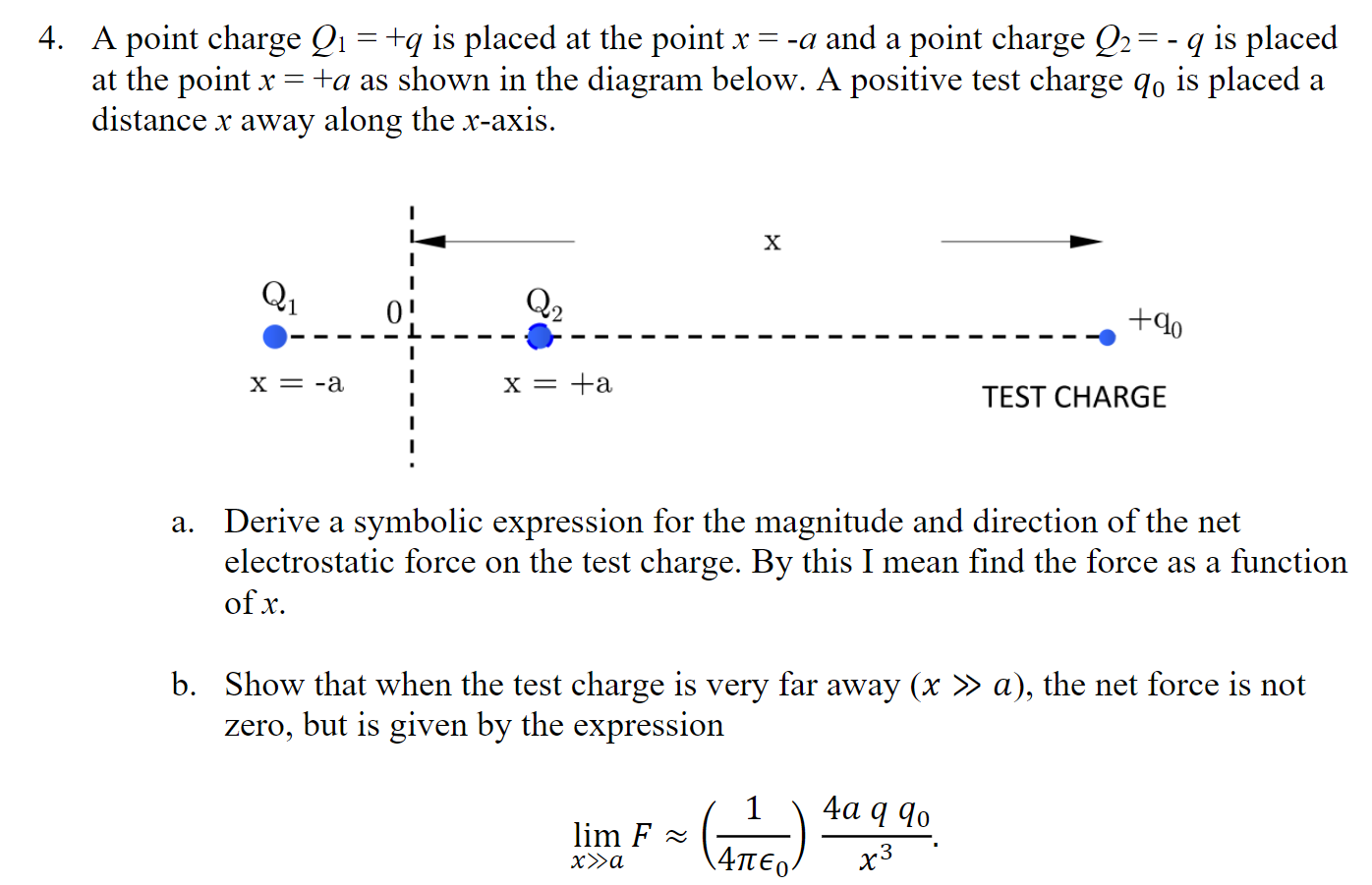 Solved 4. A point charge Q1 = +q is placed at the point x = | Chegg.com