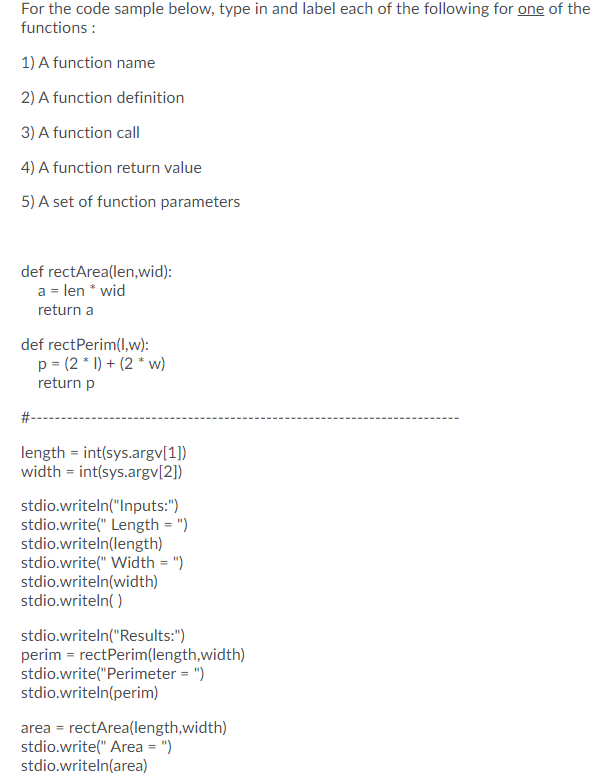 Solved For the code sample below, type in and label each of | Chegg.com