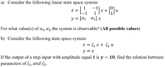 Solved A) Consider The Following Linear State Space System | Chegg.com