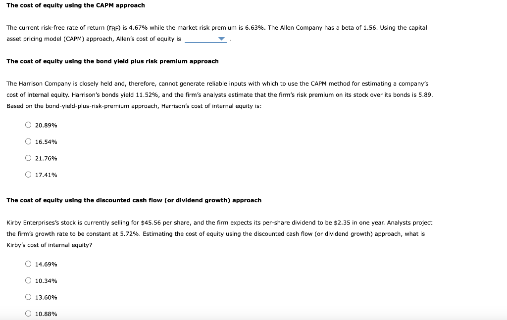 Solved the current risk free rate of return rrf is 4 67 chegg