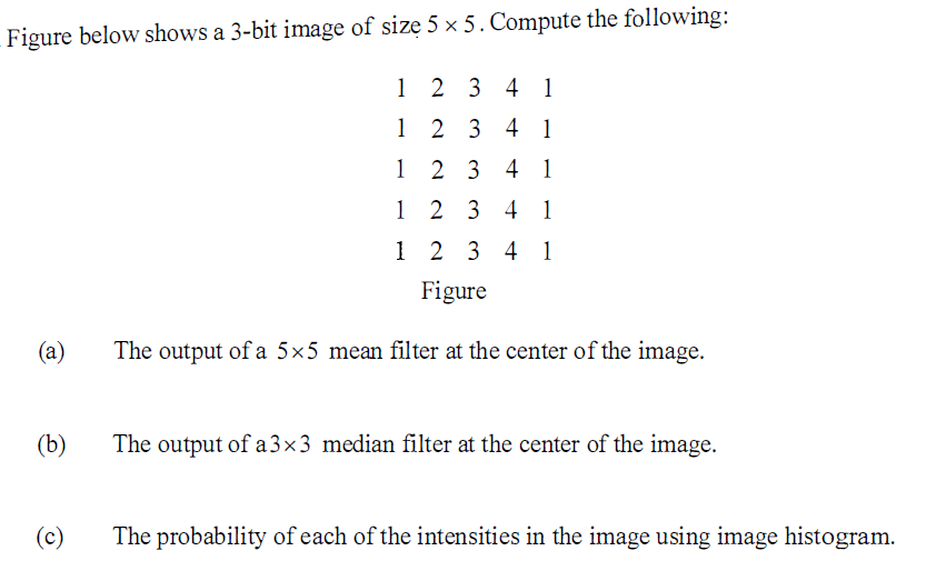 Solved Figure below shows a 3-bit image of size \\( 5 | Chegg.com image.