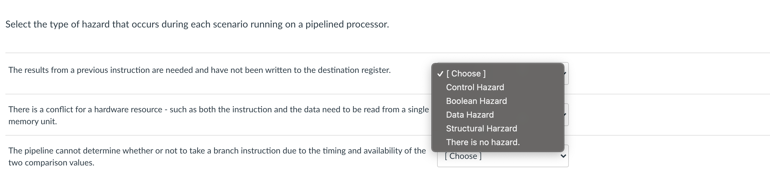 Solved Select the type of hazard that occurs during each | Chegg.com