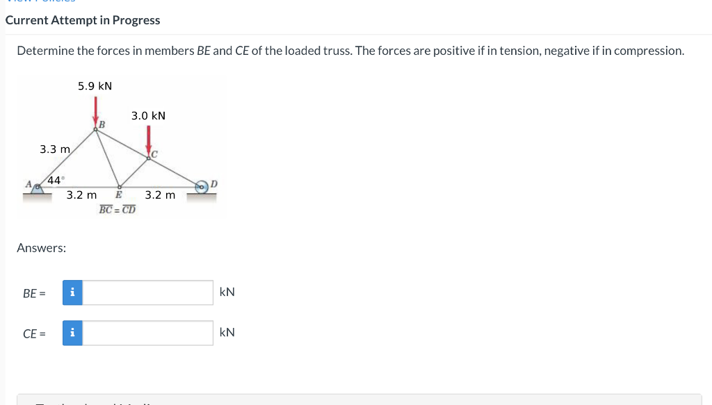 Solved Current Attempt in Progress Determine the forces in | Chegg.com