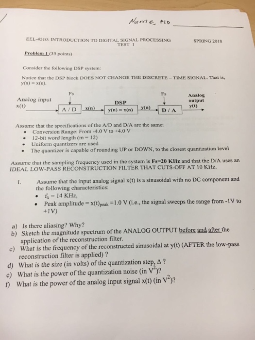 Solved EEL4510 INTRODUCTION TO DIGITAL SIGNAL PROCESSING