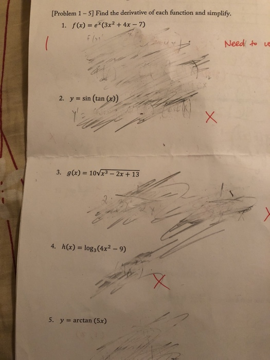 Solved [Problem 1-5] Find the derivative of each function | Chegg.com