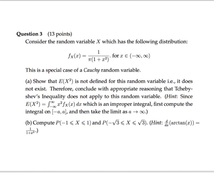 Solved Question 3 (13 points) Consider the random variable X | Chegg.com