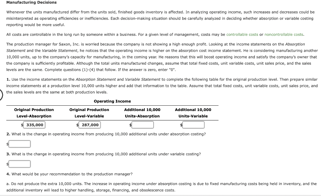 Solved Absorption Statement Absorption costing does not | Chegg.com