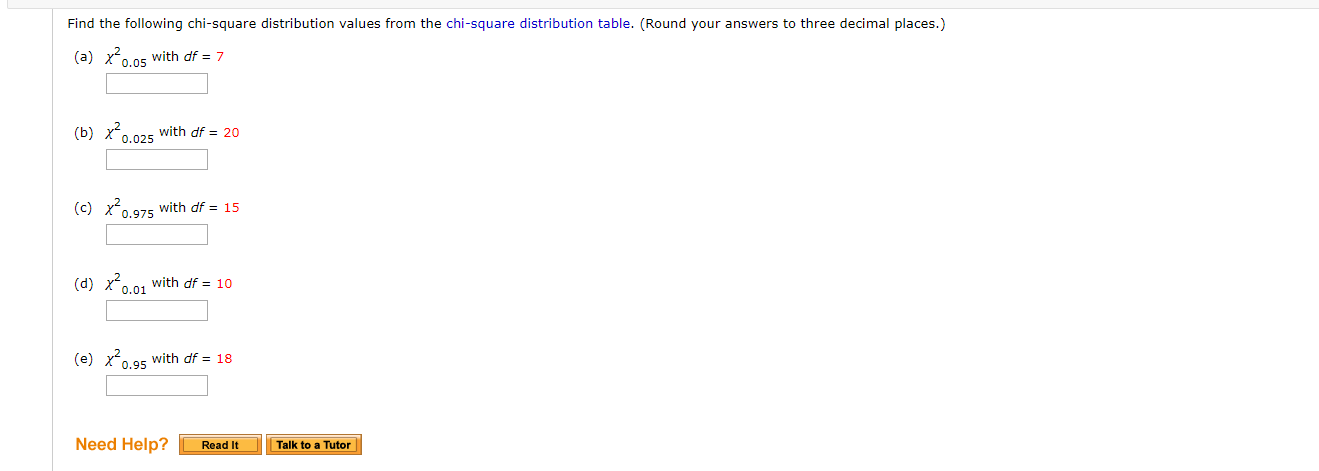 Solved Find The Following Chi-square Distribution Values | Chegg.com