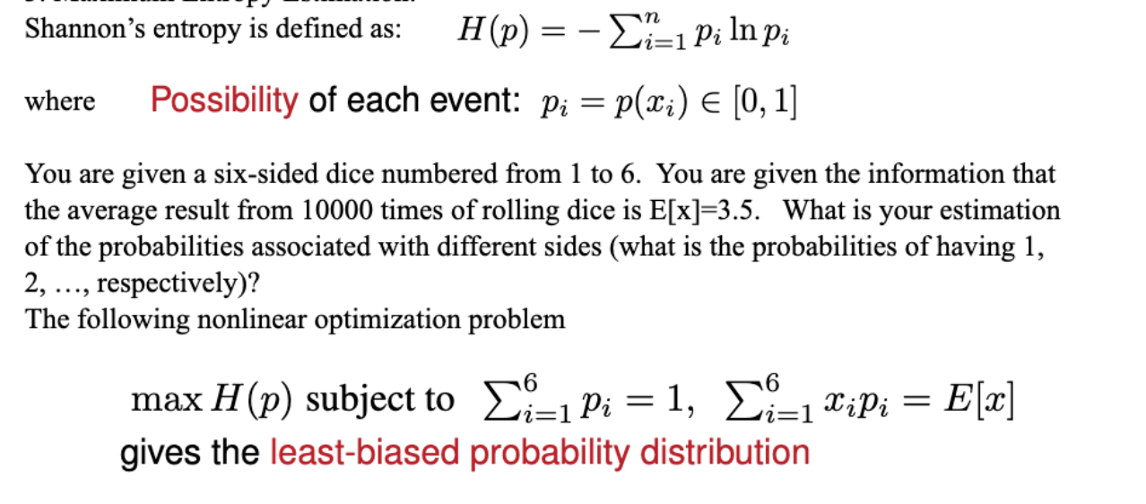 -1pi In p H(p) Shannon's entropy is defined as: | Chegg.com