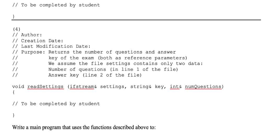 Solved Question 3 Write the function definitions for each of | Chegg.com