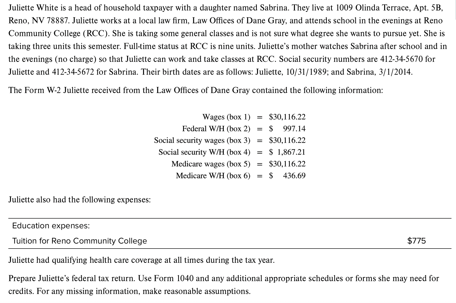 Solved Juliette White is a head of household taxpayer with a | Chegg.com