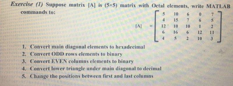 Solved 6 - 4 Exercise (1) Suppose matrix [A] is (5x5) matrix | Chegg.com