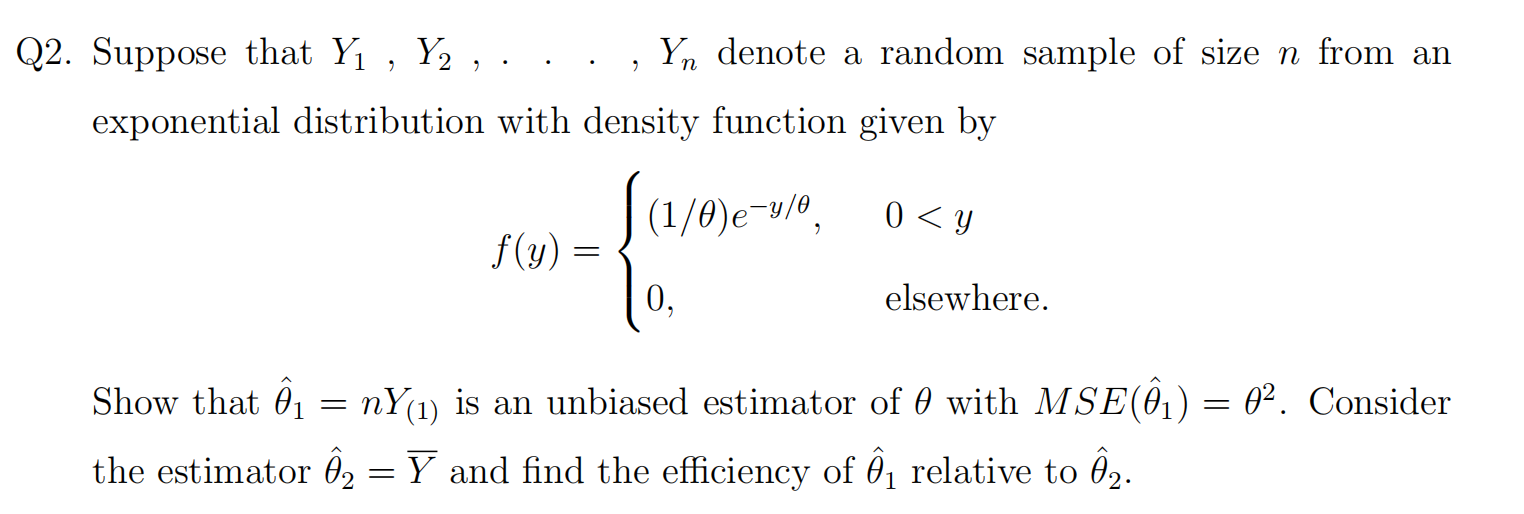 Solved 2. Suppose that Y1,Y2,..⋅,Yn denote a random sample | Chegg.com