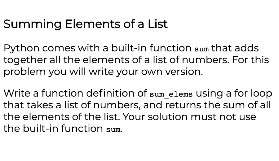 solved-summing-elements-of-a-list-python-comes-with-a-chegg