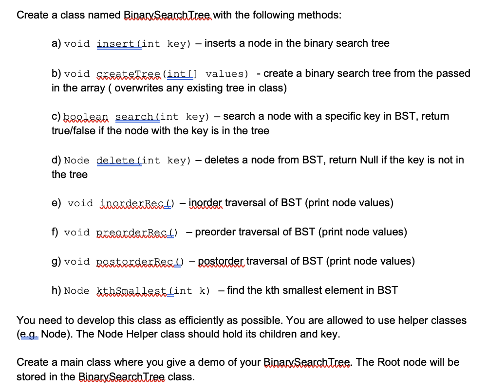 Create a class named BinarsSearchTree with the | Chegg.com