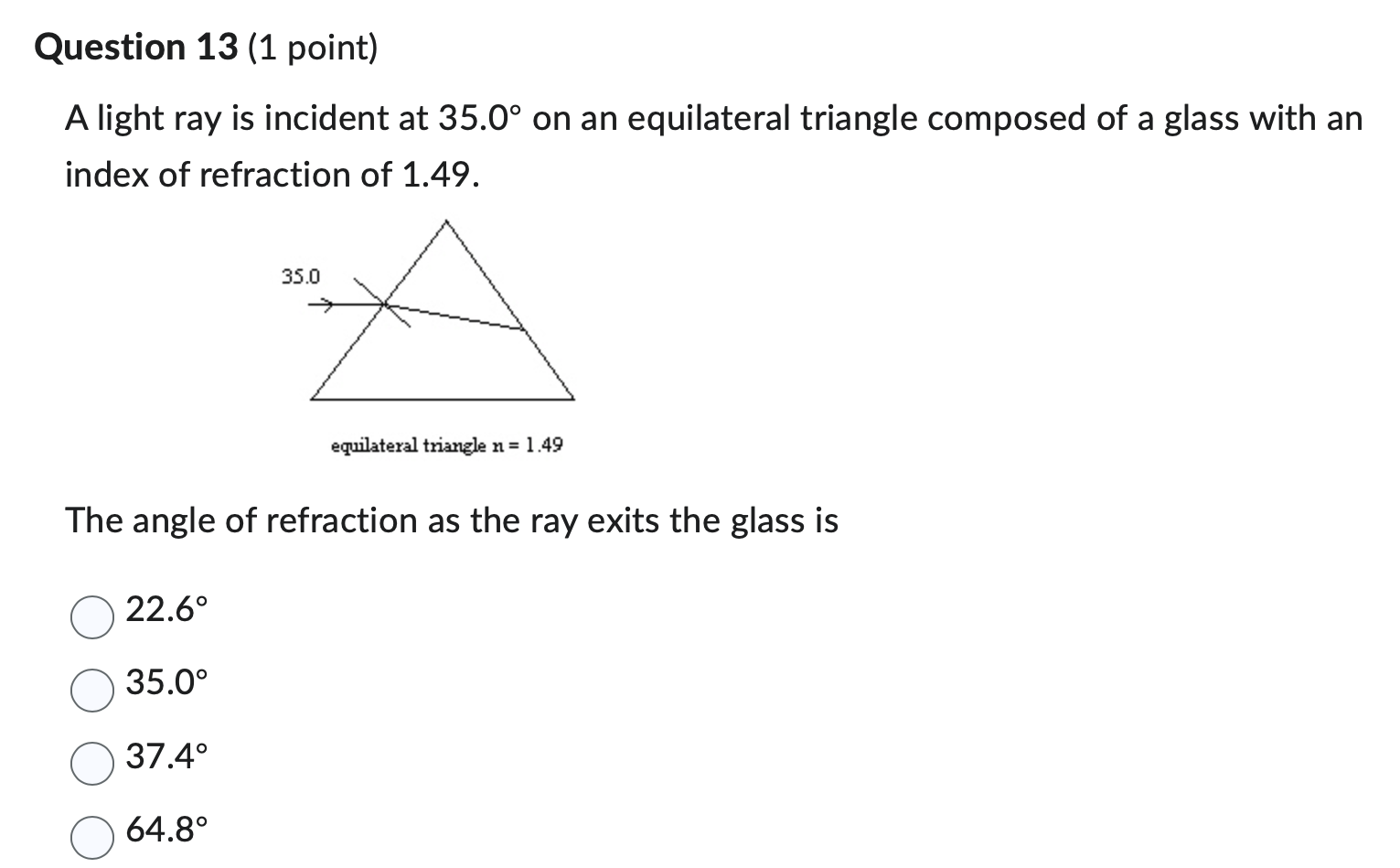 Solved A light ray is incident at 35.0∘ on an equilateral | Chegg.com
