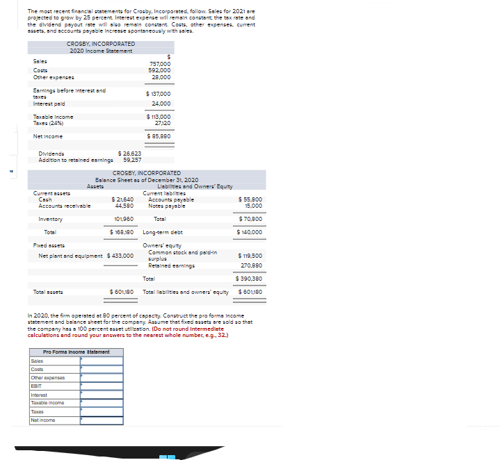 The most recent financial ststements for Crosby, | Chegg.com
