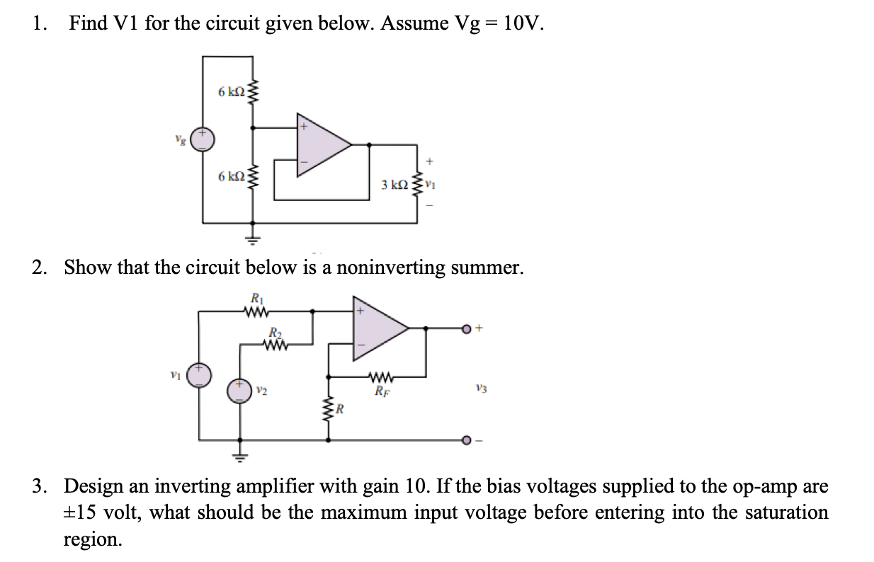 Solved 1. Find V1 for the circuit given below. Assume Vg=10 | Chegg.com
