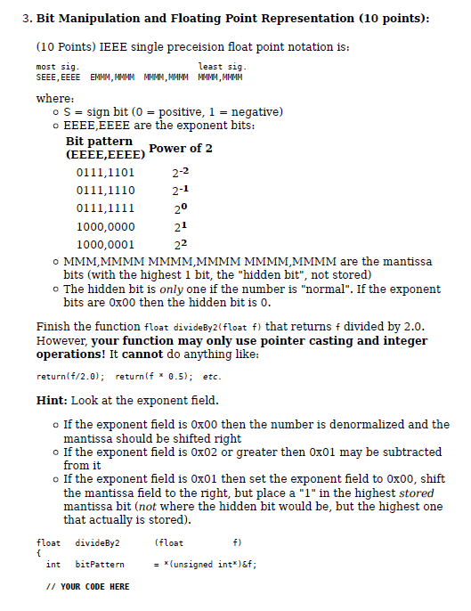 3. Bit Manipulation and Floating Point Representation | Chegg.com