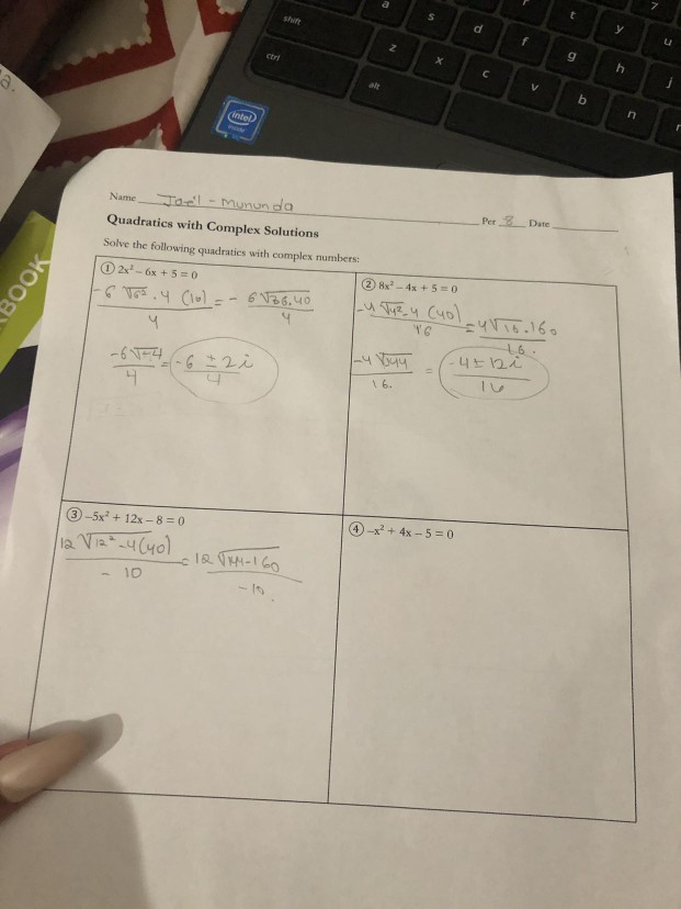 unit 4 solving quadratic equations homework 8