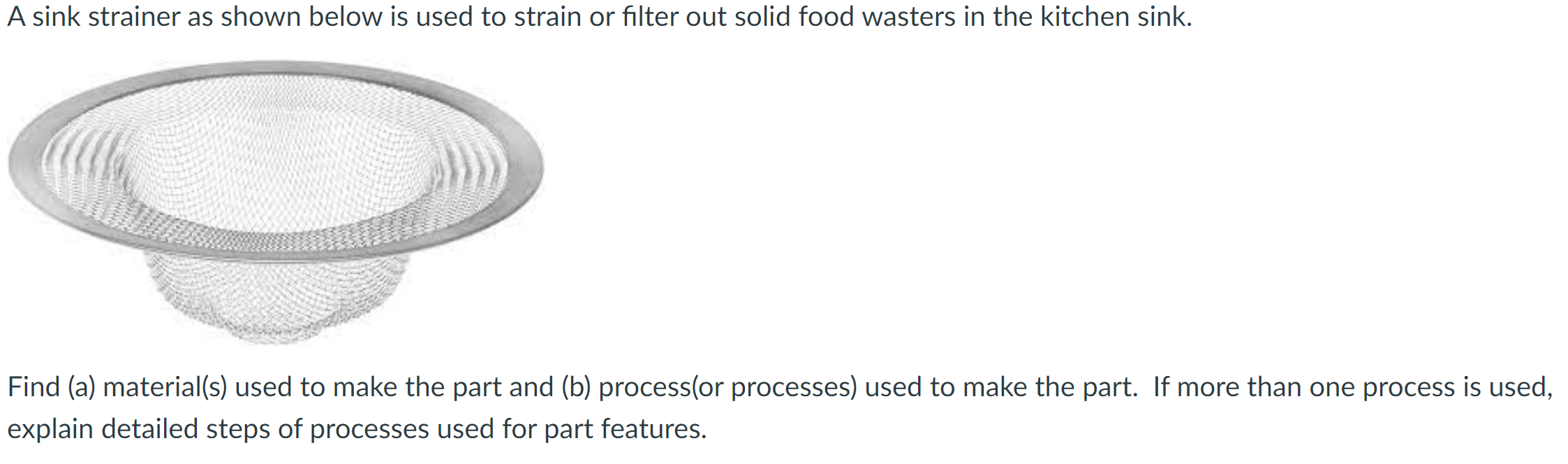 Solved A sink strainer as shown below is used to strain or | Chegg.com