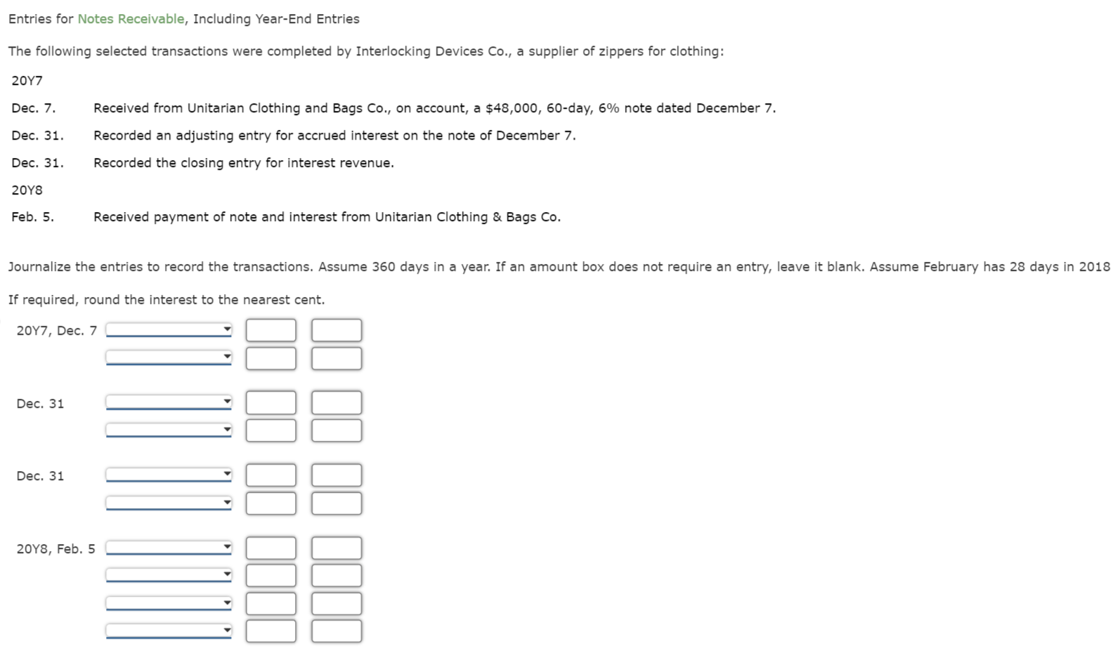 Solved Entries for Notes Receivable, Including YearEnd