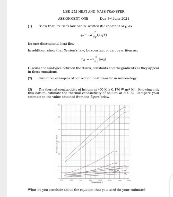 Solved MSE 252 HEAT AND MASS TRANSFER ASSIGNMENT ONE Due 3rd | Chegg.com