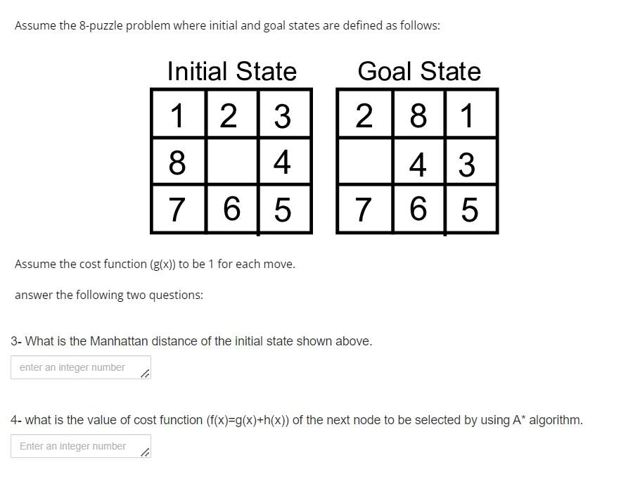 Solved Assume the 8-puzzle problem where initial and goal | Chegg.com