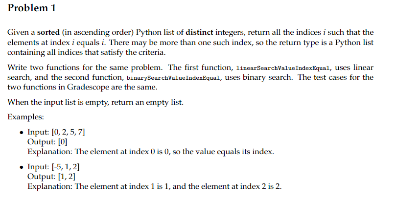 Solved Problem 1 Given a sorted (in ascending order) Python | Chegg.com image.