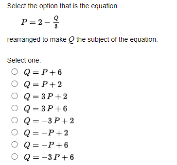 Solved Select The Option That Is The Equation P=2−3Q | Chegg.com