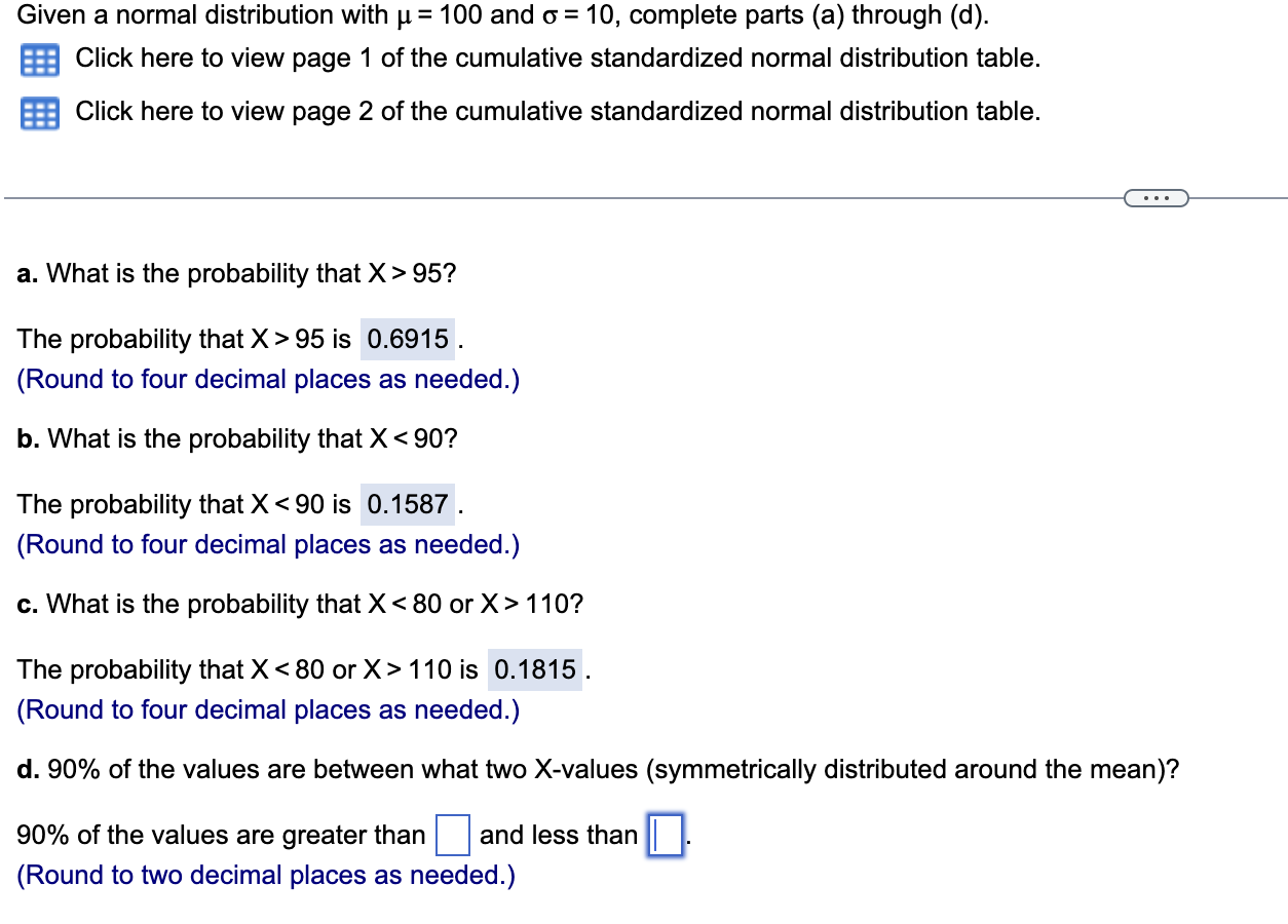 Solved Given a normal distribution with μ=100 and σ=10, | Chegg.com