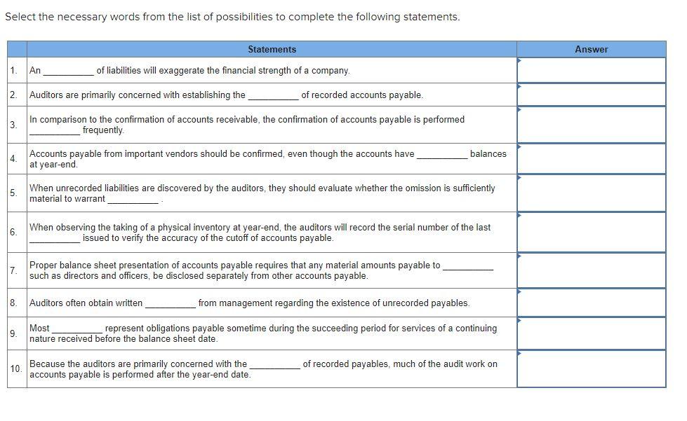 Solved Select the necessary words from the list of | Chegg.com