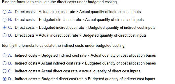 Solved Find the formula to calculate the direct costs under | Chegg.com