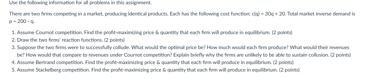 Solved Use The Following Information For All Problems In | Chegg.com