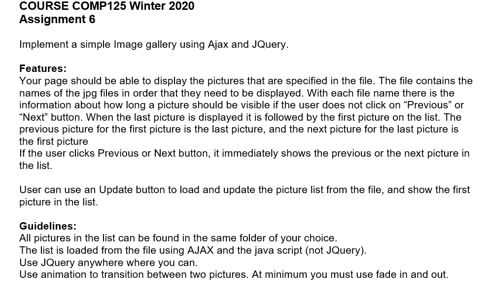 Solved Assignment 6 Implement a simple Image gallery using | Chegg.com