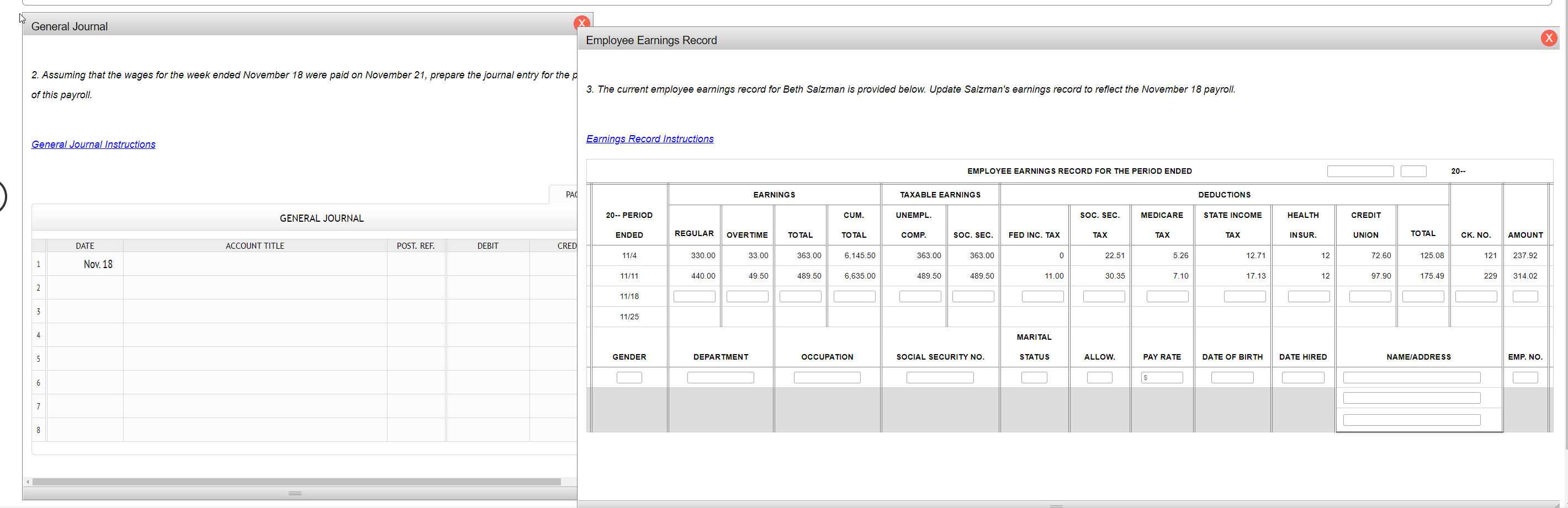Х ow. Update Salzman's earnings record to reflect the