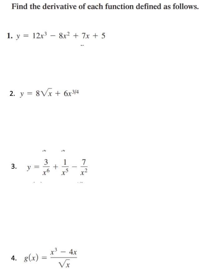 Solved Find the derivative of each function defined as | Chegg.com