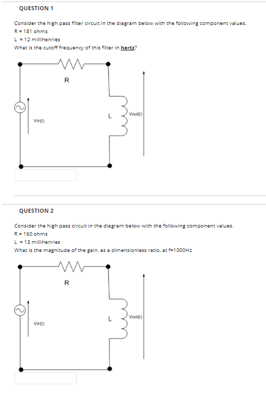 Solved QUESTION 1 Consider the high pass filter circuit in | Chegg.com