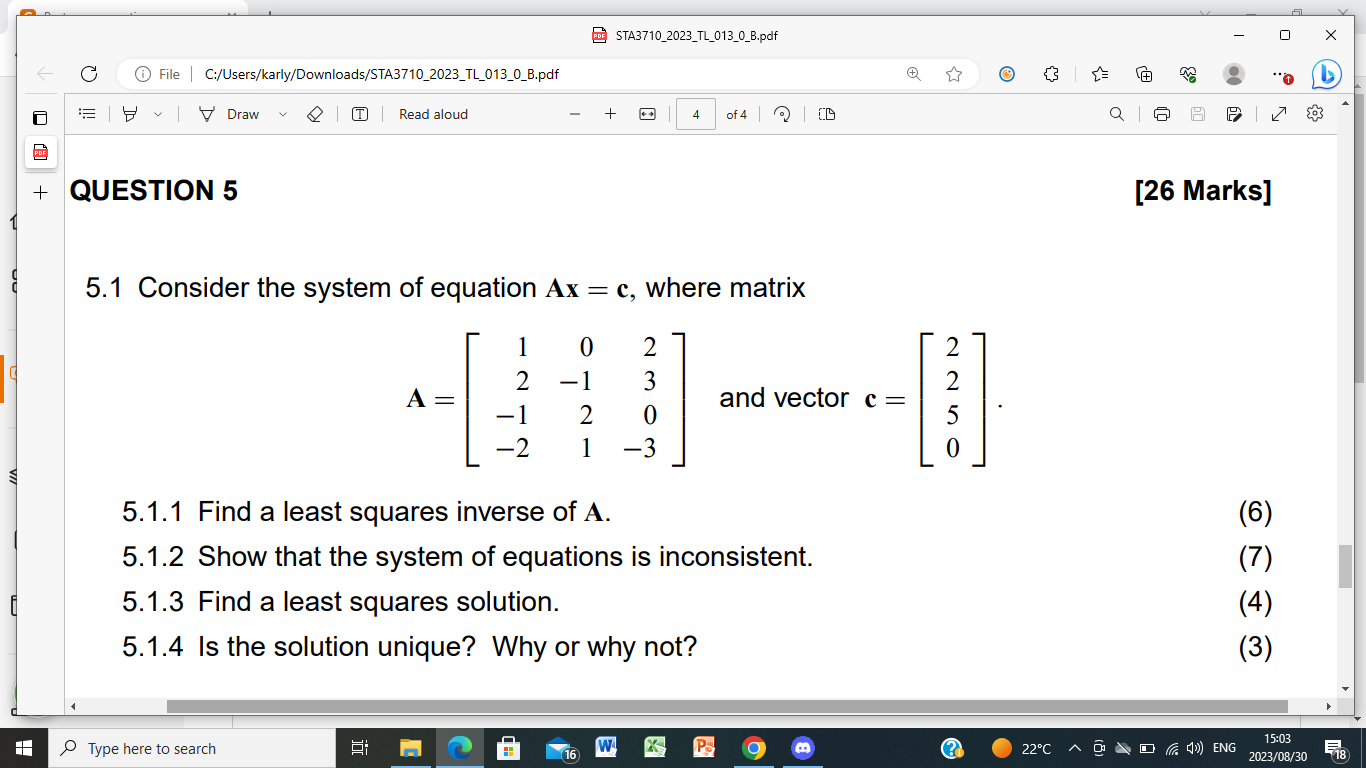Solved QUESTION 5 [26 Marks] 5.1 Consider the system of | Chegg.com