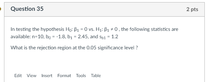 Solved Question 35 2 Pts In Testing The Hypothesis Ho: B1 = | Chegg.com