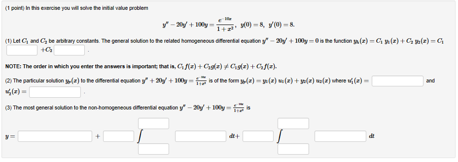 Solved (1 Point) In This Exercise You Will Solve The Initial | Chegg.com