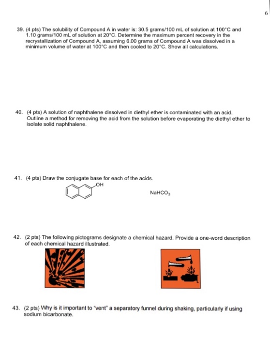 6 39. (4 pts) The solubility of Compound A in water | Chegg.com