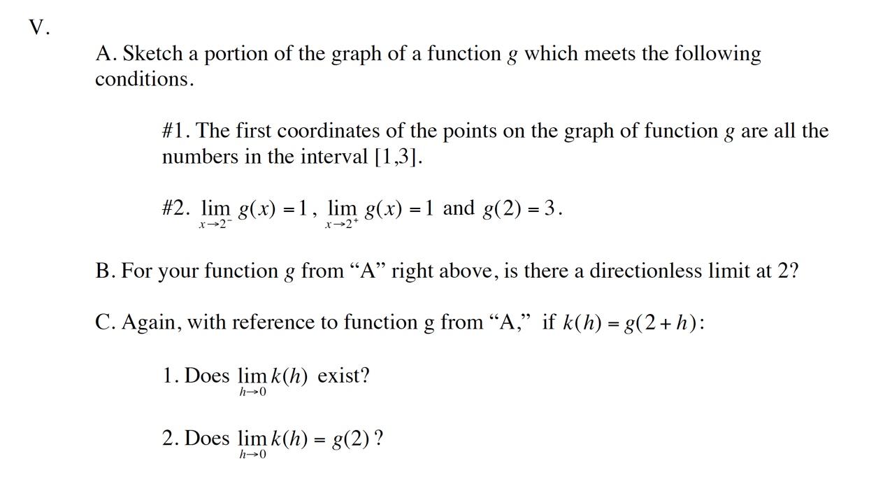 Solved V A Sketch A Portion Of The Graph Of A Function G Chegg Com