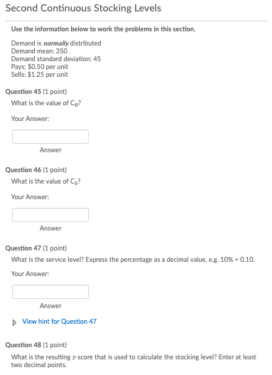 Solved Second Continuous Stocking Levels Use The Information Chegg