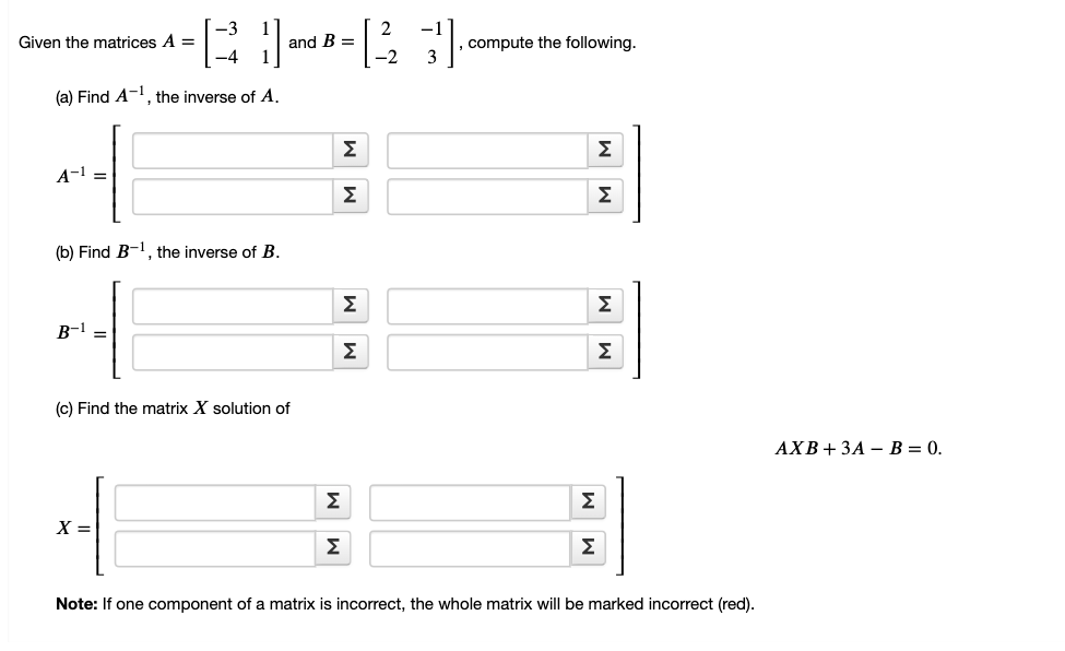 Solved Given The Matrices \\( A=\\left[\\begin{array}{ll}-3 | Chegg.com