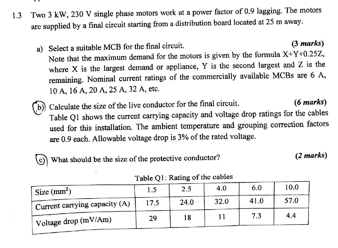 Solved 1.3 Two 3 kW, 230 V single phase motors work at a | Chegg.com