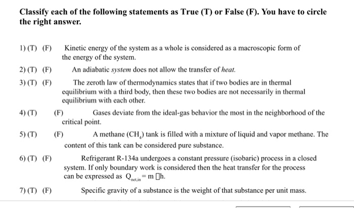 Solved Classify each of the following statements as True (T) | Chegg.com