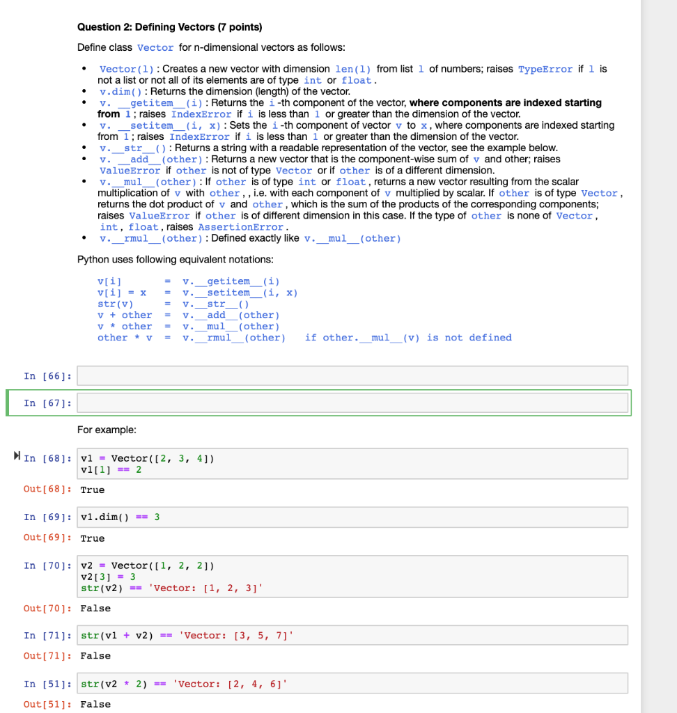 Solved Question 2: Defining Vectors (7 points) Define class | Chegg.com